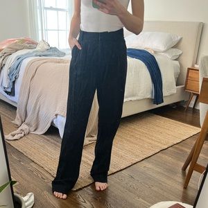 Abercrombie & Fitch linen blend wide leg pants — black